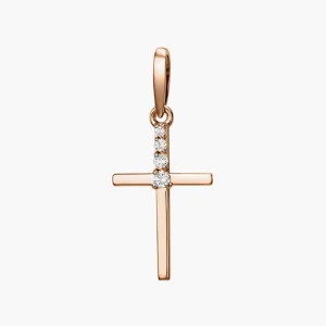 Kreuz Anhänger, Rotgold 585°, Zirkonia, 26 mm
