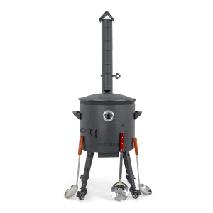Utschak Feuerofen Ø 40 cm + Gusseisen-Kasan 12 L, flacher Boden + Küchenzubehör, Usbekischer Kochtopf aus Gusseisen