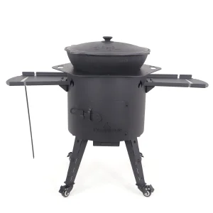 Учаг печь Ø 44 см + чугунный казан 16 л, круглое дно, колёса, столики, плита + кухонные принадлежности, узбекский чугунный казан для гриля и плова