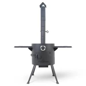 Feuerofen Utschak Ø 36 cm mit Abzugsrohr, für Kasan 10 L, Thermometer, Ablagetischen