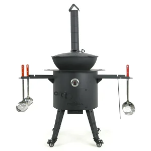  Set - Feuerofen mit Rohr Ø 44 cm+Kasan Ø 46,5 cm, 16 l +Thermometer+Herdplatte+Rollenset+Ablagetisch+Schaumlöffel+Schöpfkelle+Griff+Zahnstocherspende