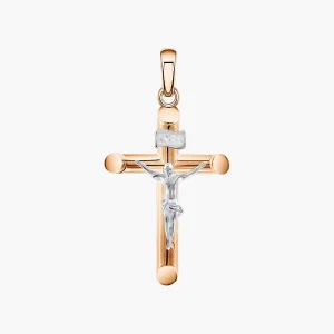Kreuz Anhänger, Rot- / Weißgold 585°, 27 mm 0,79 gr