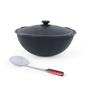 Набор - Казан чугунный, алюминиевая крышка, круглое дно, Ø 38,5 см, 10 л + шумовка узбекская для плова, 48 см