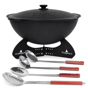 Kasan aus Gusseisen, Aluminiumdeckel, runder Boden, 22 l, Ø 52,7 + Ständer + Küchenzubehör