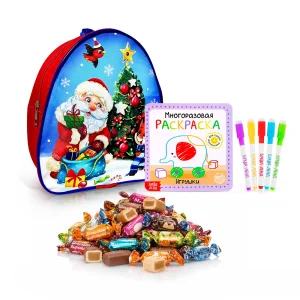 Подарочный рюкзак с конфетами и раскраской - Дед Мороз, 20 х 23 см