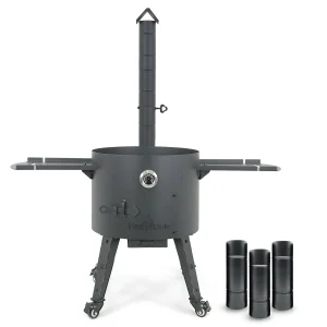 Feuerofen Utschak Ø 49 cm mit Abzugsrohr, für Kasan 22 L ,Thermometer, Transportrollen, Ablagetischen,