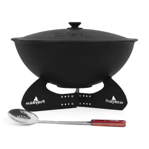 Kasan aus Gusseisen, Aluminiumdeckel, flacher Boden, 22 l, Ø 52,7 + Ständer + Küchenzubehör