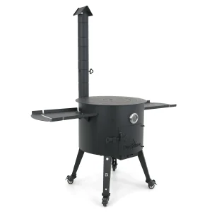 Feuerofen Utschak Ø 49 cm mit Abzugsrohr, für Kasan 22 L, Thermometer, Transportrollen, Ablagetischen, Ofenplatte