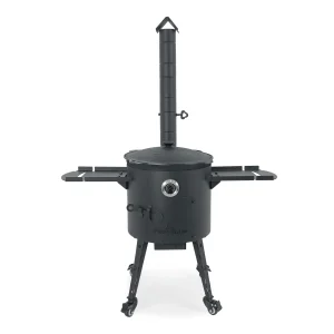Utschak Feuerofen Ø 40 cm + Gusseisen-Kasan 12 L, runder Boden + Küchenzubehör, Usbekischer Kochtopf aus Gusseisen