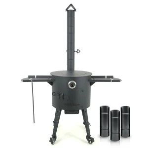 Feuerofen mit Rohr Ø 40 cm + Herdplatte + Rohrverlängerung + Thermometer + Rollenset: 4 St + Ablagetisch: 2 St + Zahnstocherspender