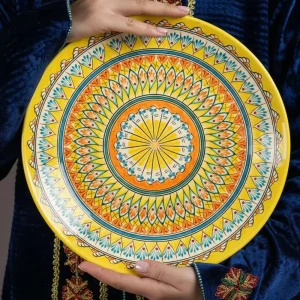 Lagan Mehrob gelb, Rischtan Keramik, Handarbeit, Muster MIX, Ø 37 cm