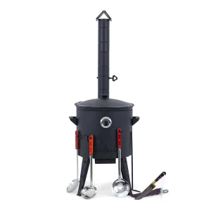 Utschak Feuerofen Ø 40 cm + Gusseisen-Kasan 12 L, flacher Boden + Küchenzubehör, Usbekischer Kochtopf aus Gusseisen