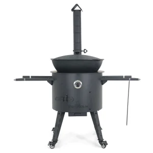 Utschak Feuerofen Ø 49 cm + Gusseisen-Kasan 22 L, flacher Boden + Küchenzubehör, Usbekischer Kochtopf aus Gusseisen