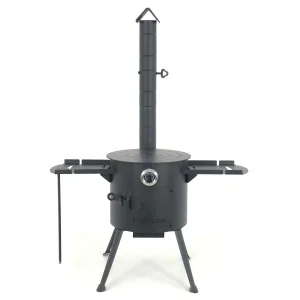 Feuerofen Utschak Ø 36 cm mit Abzugsrohr, für Kasan 10 L, Thermometer, Ablagetischen, Ofenplatte