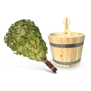 Badeset - Saunakübel - Posylka.de, mit Kunststoffeinsatz, Holz, 5 l + Birkenreisig 