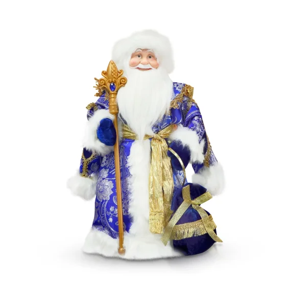 Figur - Weihnachtsmann, im blauen Pelzmantel mit Stab, 50 cm