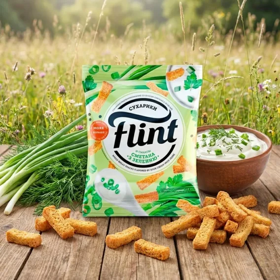 Сухарики пшенично-ржаные - Flint, со вкусом сметаны с зеленью, 70 г