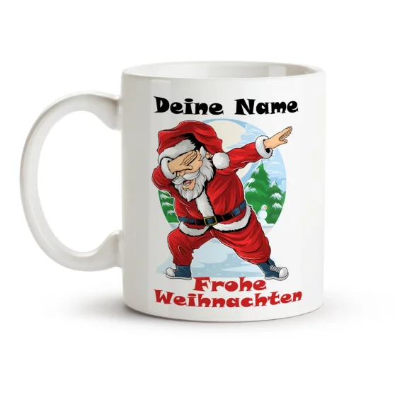 Кружка именная - Frohe Weihnachten, Сooler Weihnachtsmann, керамика, 330 мл