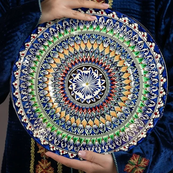 Ляган - Риштан, керамика, ручная работа, узор МИКС, Ø 42 см