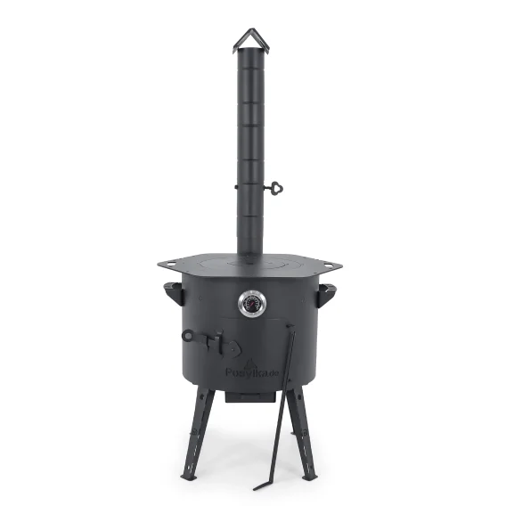 Feuerofen Utschak Ø 40 cm mit Abzugsrohr, für Kasan 12 L, Thermometer, Ofenplatte