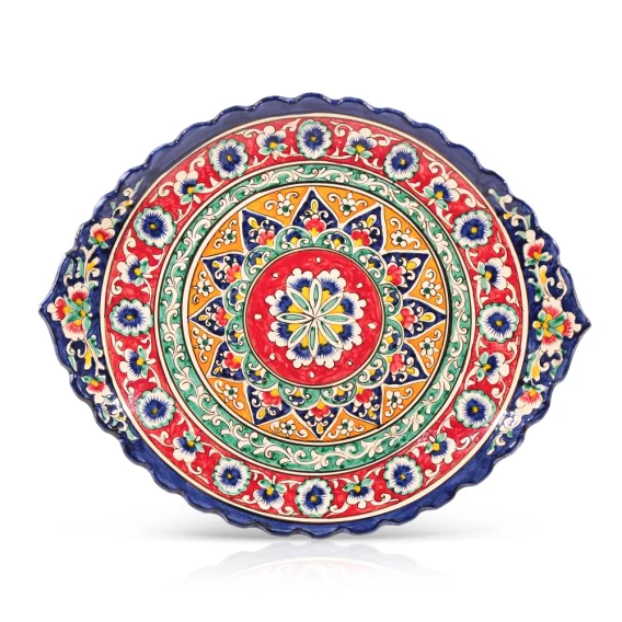 Ляган резной овальный, КараКалам KO1, Риштан, 34 х 42 см