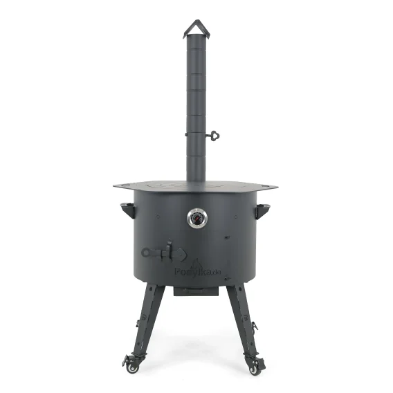 Feuerofen Utschak Ø 49 cm mit Abzugsrohr, für Kasan 22 L, Thermometer, Transportrollen, Ofenplatte