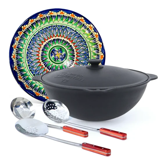 Set - Kasan 12 l + Lagan Ø 34 cm + Schaumlöffel 48 cm + Schöpfkelle 48 cm + tiefer Schaumlöffel 48 cm
