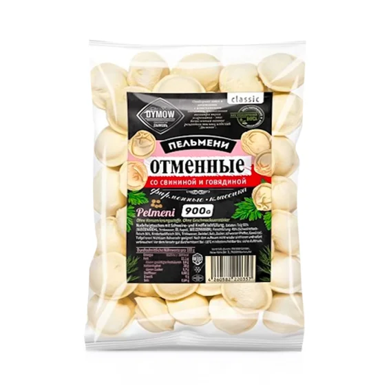 Pelmeni, Teigtaschen - Otmennye, mit Schweine- und Rindfleischfüllung, Dymow, 900 g