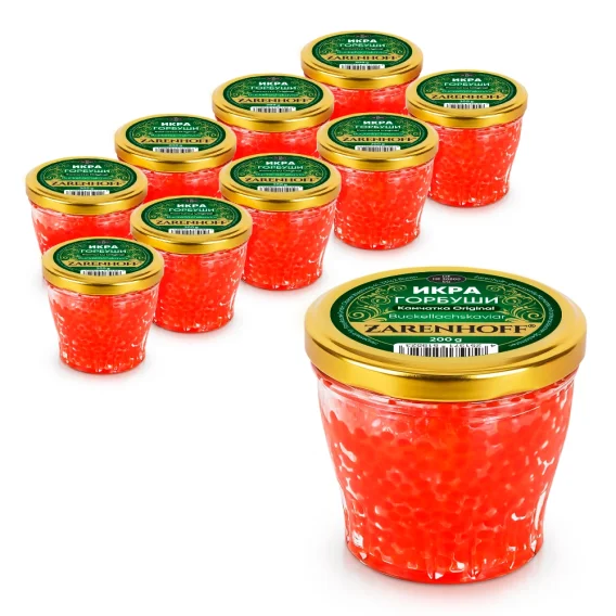 Buckellachs Kaviar Gorbuscha aus Kamtschatka Original, 10 Stk. 2 kg