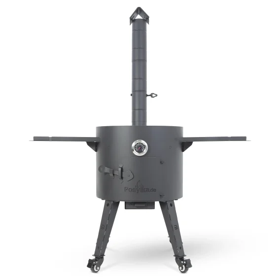 Feuerofen Utschak Ø 44 cm mit Abzugsrohr, für Kasan 16 l, Thermometer, Transportrollen, Ablagetischen,