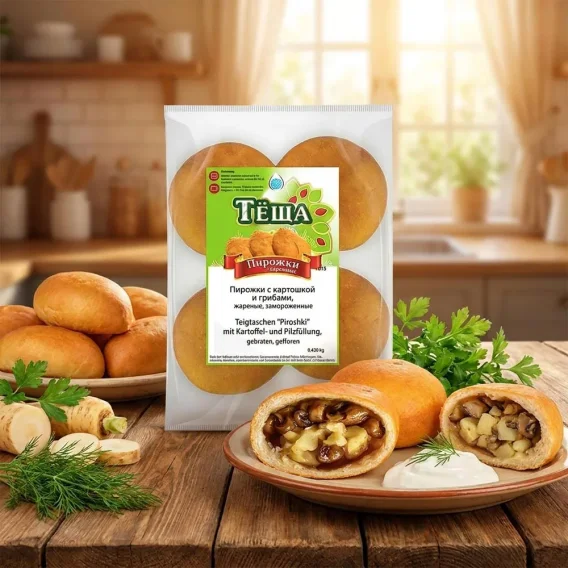 Piroshki, Teigtaschen, mit Kartoffeln und Pilzen, gebraten, Lackmann, 450 g