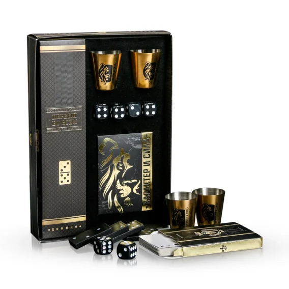 Подарочный набор - Характер и сила, карты, домино, стопки, кости игральные, 22 х 15 х 3,5 см