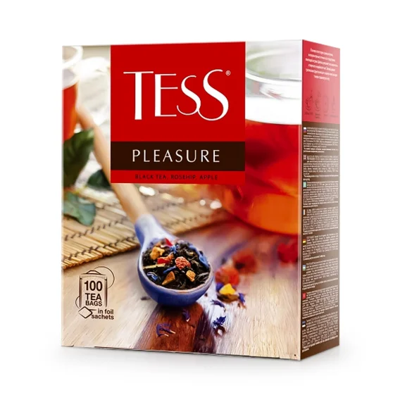 Чай чёрный - Pleasure, со вкусом шиповника и яблока, в пакетиках, Tess, 100 х 1,5 г