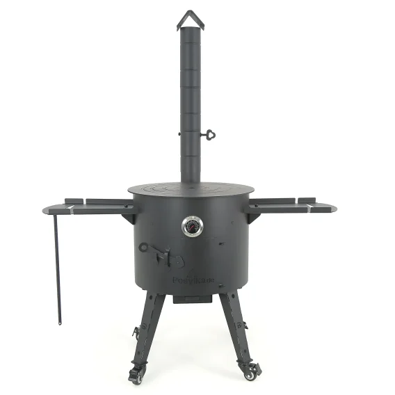 Feuerofen mit Rohr Ø 44 cm + Herdplatte+ Thermometer + Rollen: 4 St + Ablagetisch: 2 St + Zahnstocherspender