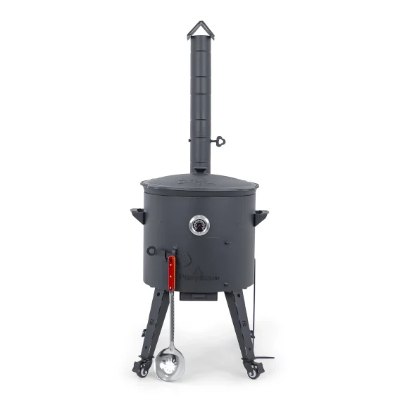Utschak Feuerofen Ø 44 cm + Gusseisen-Kasan 16 l, Ø 46,5 cm, flacher Boden + Küchenzubehör, Usbekischer Kochtopf aus Gusseisen