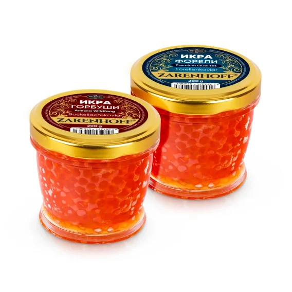 Rotlachskaviar-Set Forellen und Buckellachs Gorbuscha Kamtschatka, 2 x 200 
