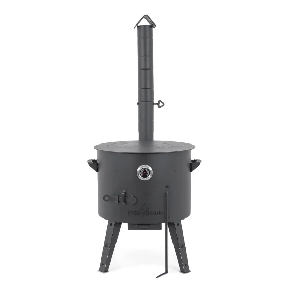Feuerofen Utschak Ø 49 cm mit Abzugsrohr, für Kasan 22 L, Thermometer, Ofenplatte