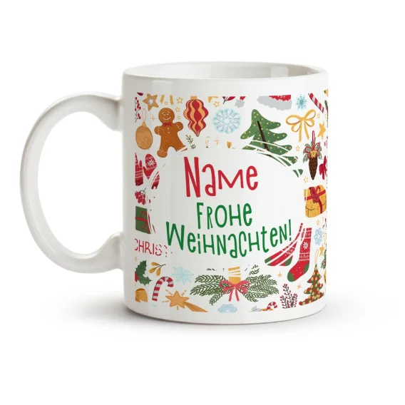 Кружка именная - дизайн Frohe Weihnachten und ein glückliches Neues Jahr, керамика, 330 мл