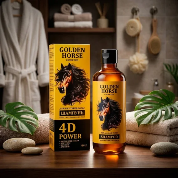 Haarshampoo - Golden Horse, 4D Power, 400 ml.