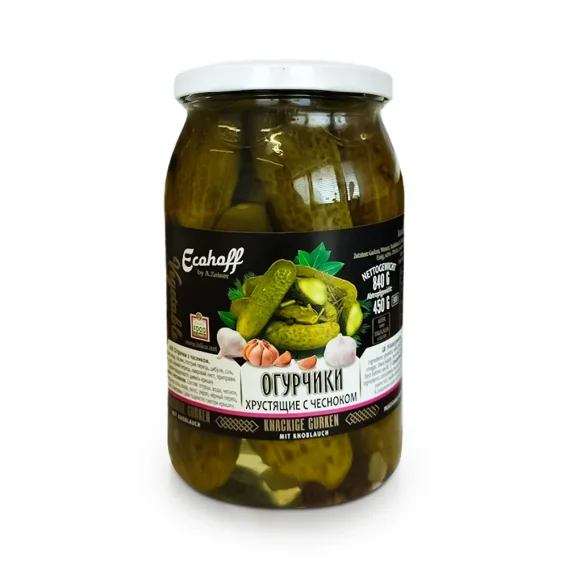 Огурцы - Хрустящие с чесноком, Экохофф, 840 г