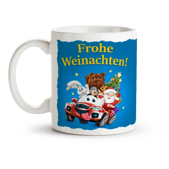 Кружка - Frohe Weihnachten. ZHivotnye v avto, керамика, 330 мл
