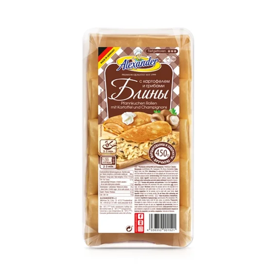 Bliny, Pfannkuchen Rollen mit Kartoffel und Champignons, handgemacht, Alexander, 450 g