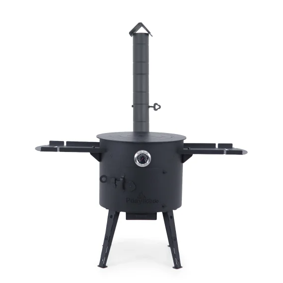 Feuerofen Utschak Ø 40 cm mit Abzugsrohr, für Kasan 12 L, Ablagetischen, Ofenplatte