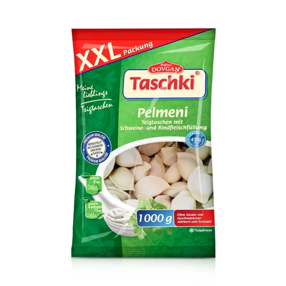 Пельмени - Ташки, с начинкой мяса свинины и говядины, замороженные, Dovgan, 1 кг 