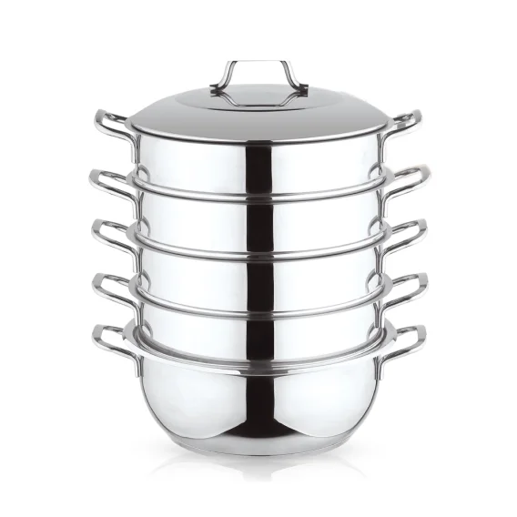  Dampfkocher mit Metalldeckel, 6-tlg., Edelstahl 18/10, mit Metallgriffen