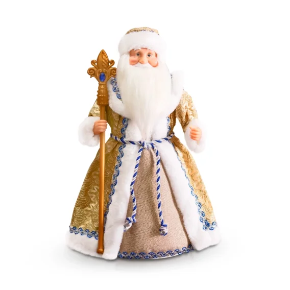 Figur - Weihnachtsmann im goldenen Pelzmantel, mit Stab, 50 cm