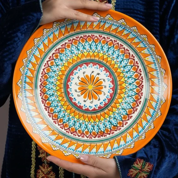 Lagan orange Mehrob, Rischtan Keramik, Handarbeit, Muster MIX, Ø 37 cm