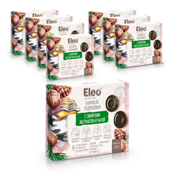 Карамель леденцовая, с сибирским экстрактом и чагой, Eleo, 19 г х 8 шт. 
