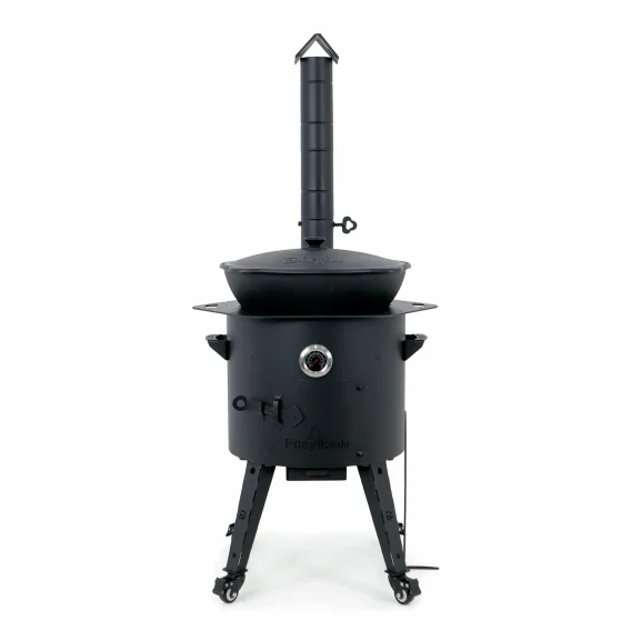 Utschak Feuerofen Ø 44 cm + Gusseisen-Kasan 16 l, Ø 46,5 cm, runder Boden + Küchenzubehör, Usbekischer Kochtopf aus Gusseisen