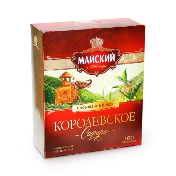 Schwarzer indischer Tee - Korolewskoje Safari, Majskij, 100 Btl.